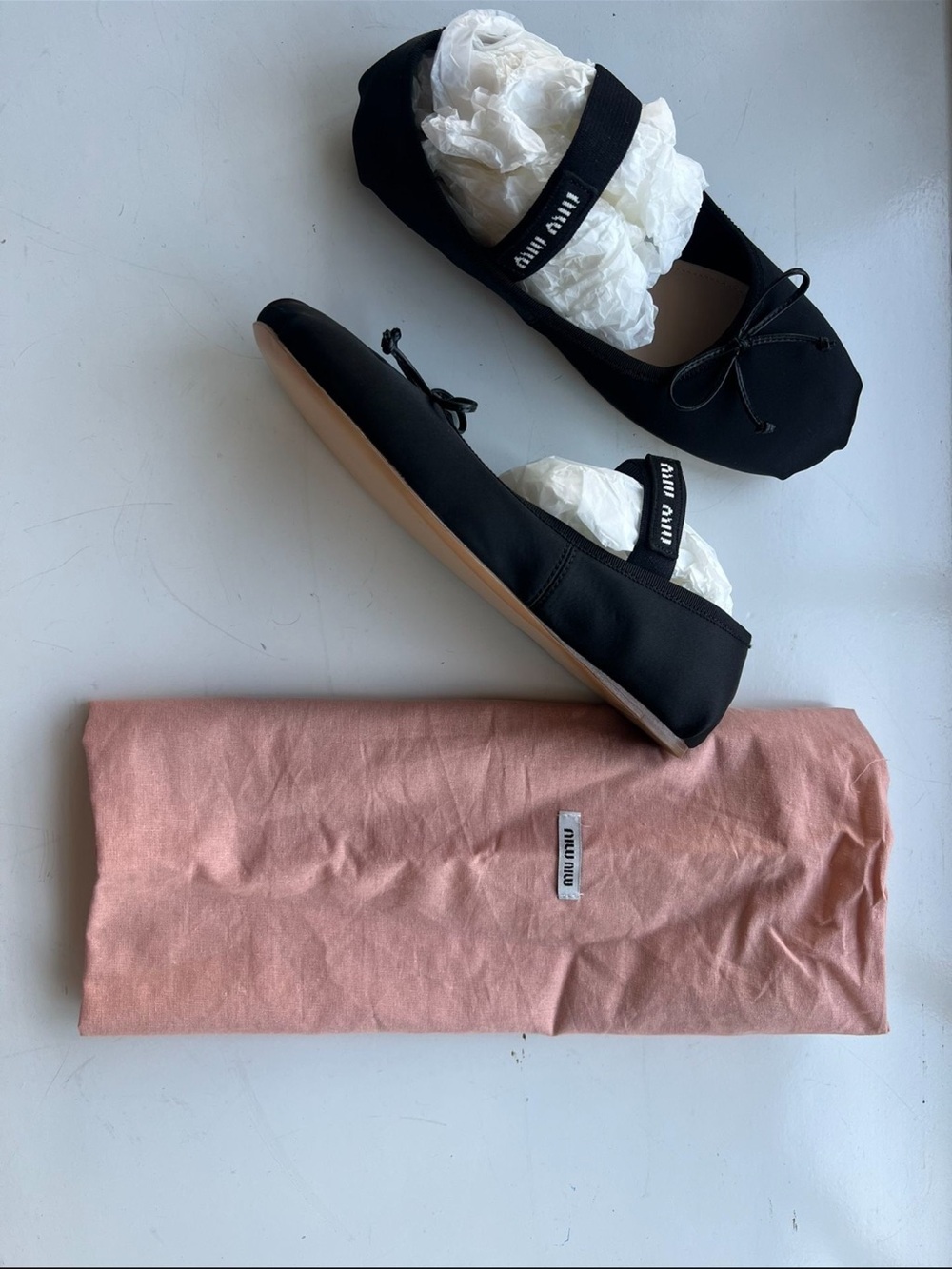 Miu Miu Black Logo-Strap Ballet Flats